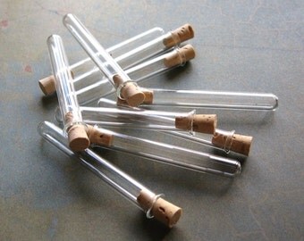 Antique Vintage Small Glass Test Tubes Glass Vials with Corks For Assemblage Art Craft Jewelry x 10