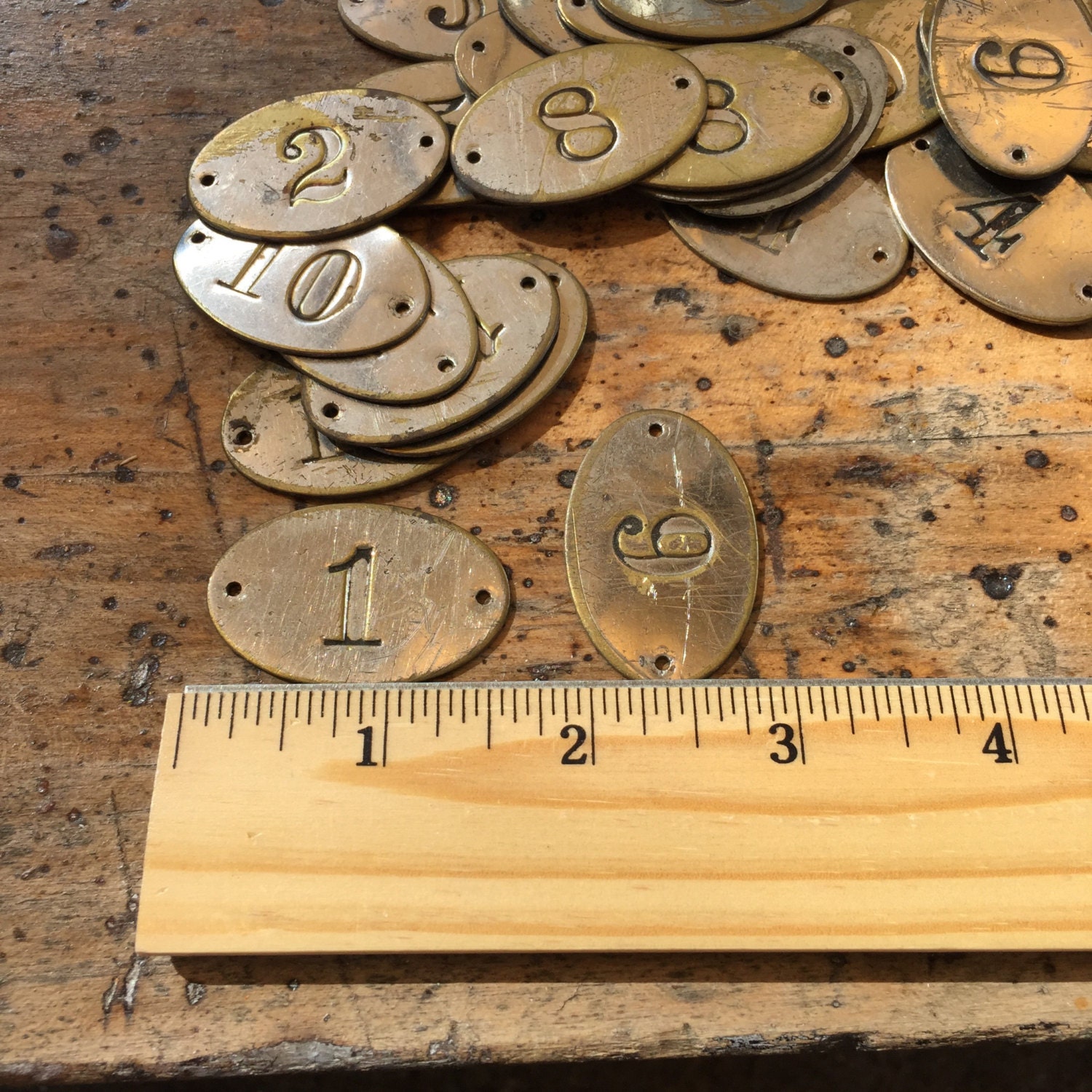 Antique numbered oval silver metal locker tag your choice! vintage