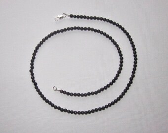 Black Tourmaline Very Small Stone Necklace, 2.5mm Choker, Short Necklace, Black Stone Necklace