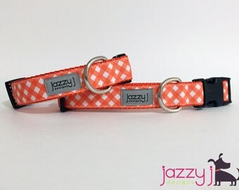 Orange and White Checkered Plaid Dog Collar (Tennessee Vols Volunteers TN and Full Sail University)