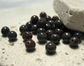Vintage 4mm Round Stone Beads in Earth Wine. 30 pcs.