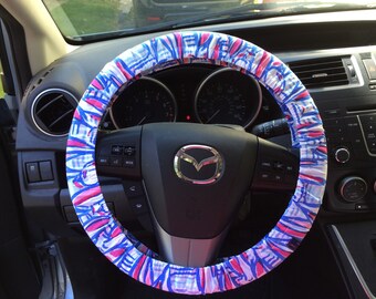 Steering Wheel Cover made with Lilly Pulitzer's "Red Right Return" fabric