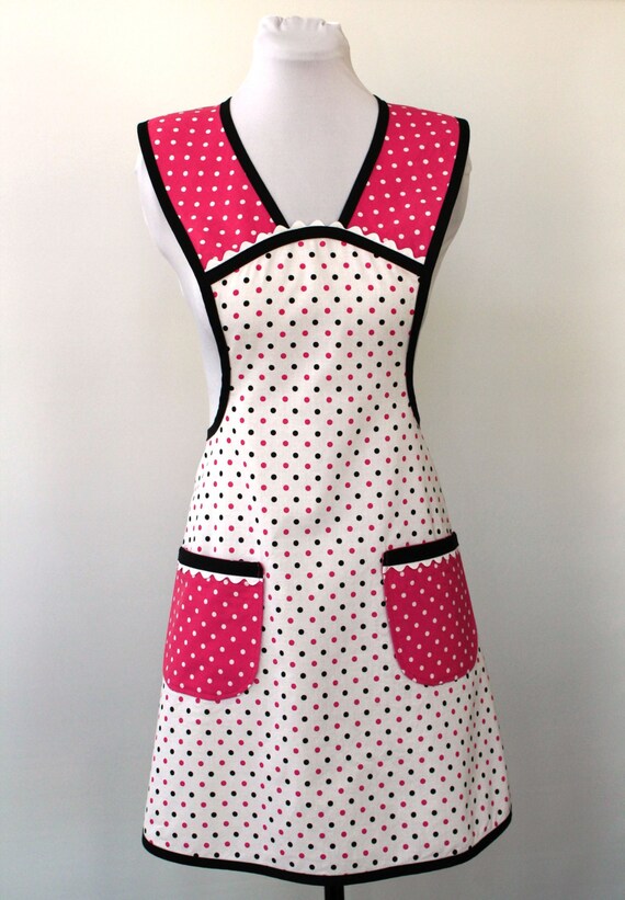 Vintage Style Polka Dot Cotton Apron Pink and by MitzieAprons4u