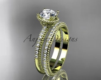 14kt yellow gold diamond unique engagement set, wedding ring ADER86S