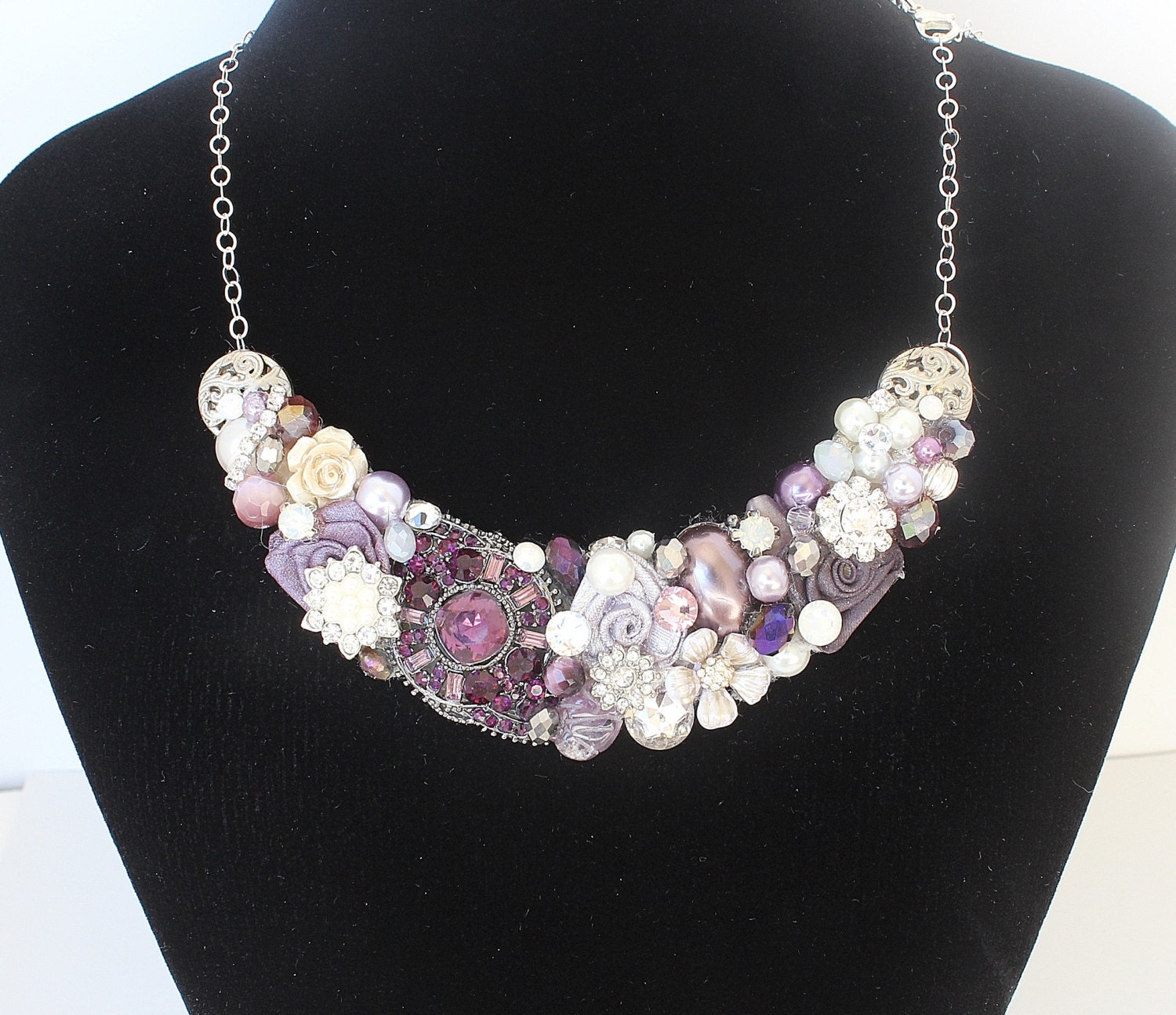 Eggplant Statement Necklace Purple Bib Necklace Rhinestone