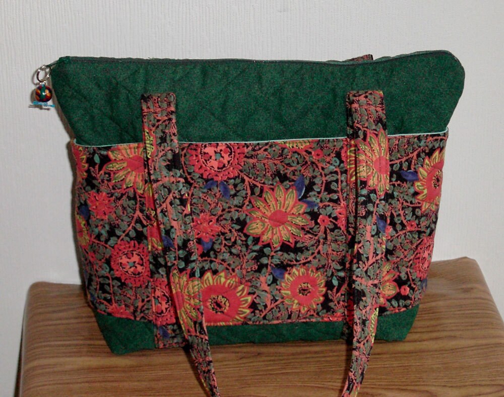 Quilted Purse Handmade Purse With Fall Flowers On Dark Green