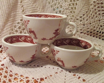 Lot of 3 Vintage Sterling China Restaurant Ware Coffee Cups with Oriental Pattern