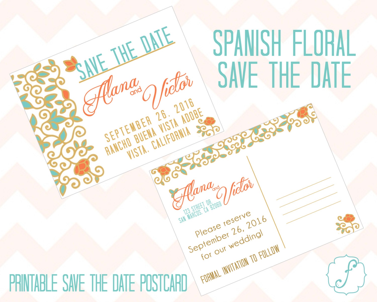 Spanish Floral Save the Date Printable Postcard