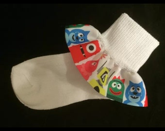 Super cute Yo Gabba Gabba Ruffle Socks with option to add Bows