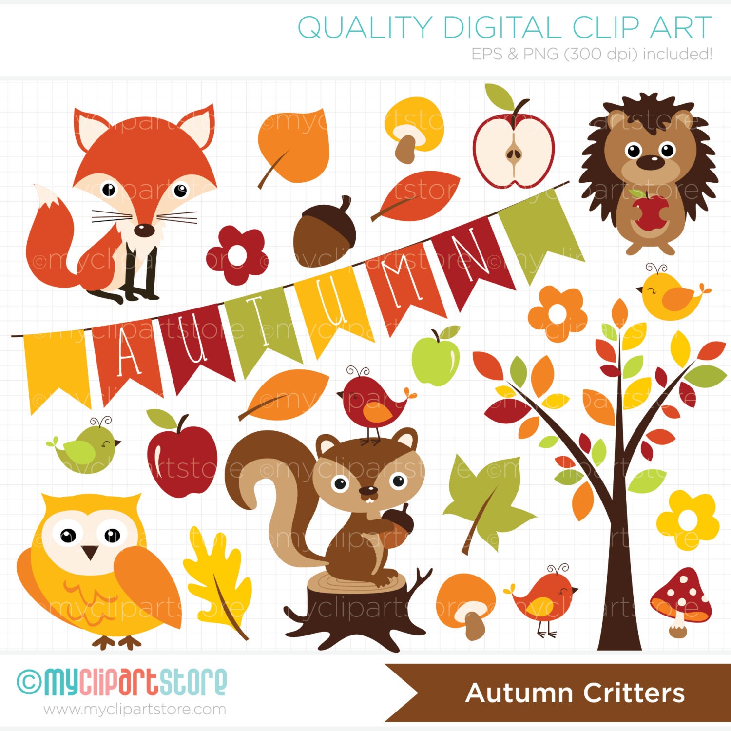 Clipart - Fall Animals / Autumn Critters / owl, fox ...