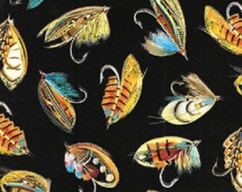 Fat Quarter The Great North Fly Fishing Flies 100% Cotton Quilting Fabric KANVAS
