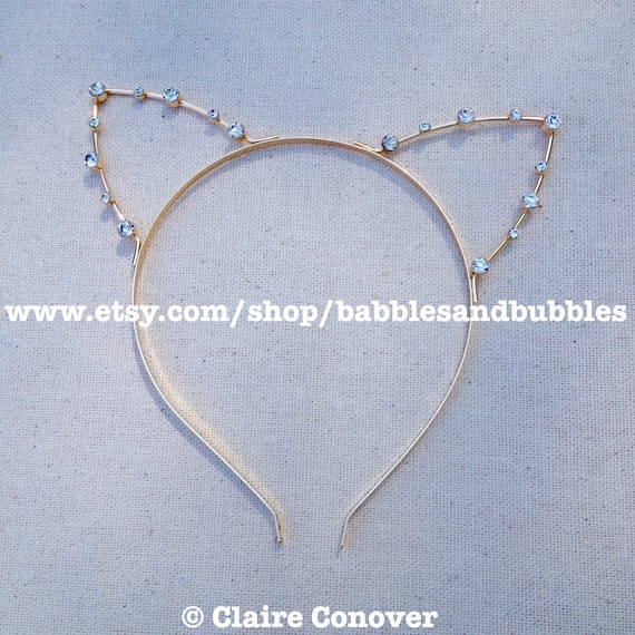 Handmade Gold Crystal Cat Ear Tiara Cat Ear Headband Cat