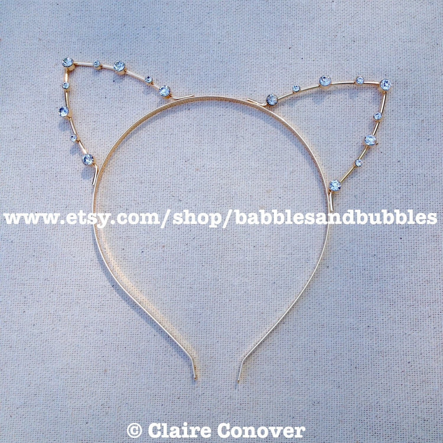 Handmade Gold Crystal Cat Ear Tiara Cat Ear Headband Cat