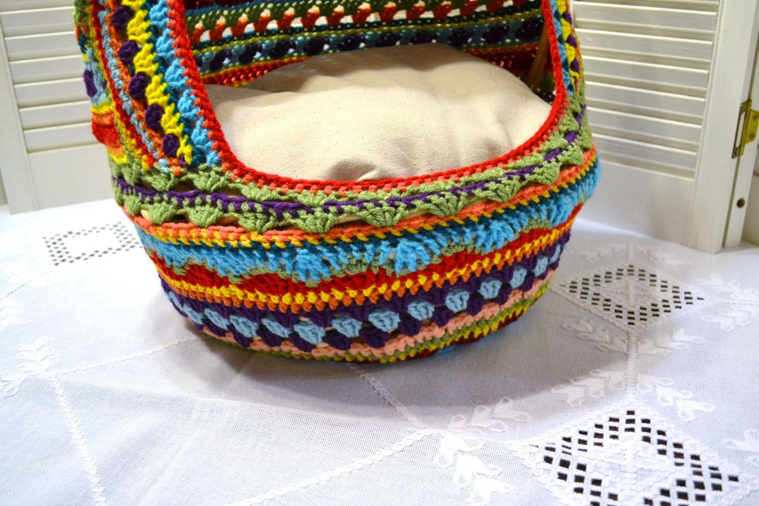 Crochet Cat Cave Pet Bed Upcycled Wicker Basket by ...