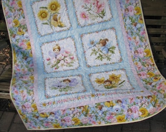 Baby Quilt - Baby Girl Quilt - Angel Babies Quilt with 3 matching Angel Bibs.