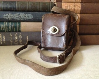 Leather Camera Lens Case Crossbody Rustic Brown