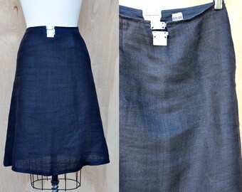 LINEN Skirt - A line Skirt - BICHE De BERe Paris Blue Linen Skirt with front & back Metal Detail High End French Designer made in France Xs
