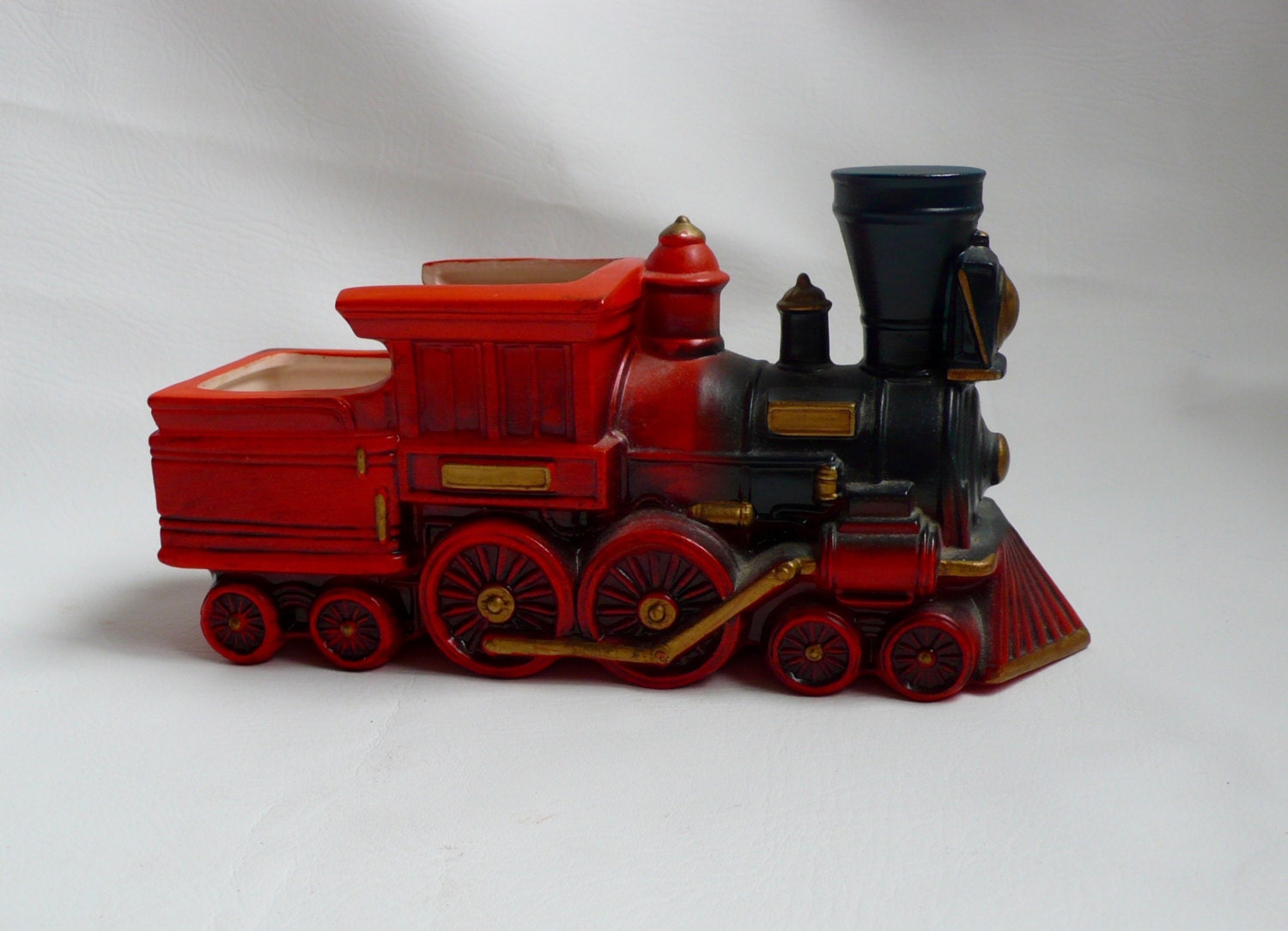 Vintage Ceramic Locomotive Planter Napcoware Red Black Train