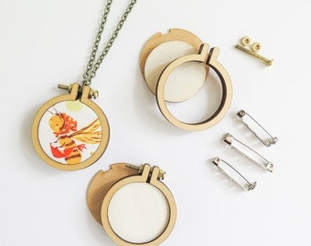 3 Mini Embroidery Hoops Necklace Brooch Kit | 1.6" (40mm) Embroidery Hoops from Dandelyne, Circular Mini Hoops, DIY Jewelry Kit