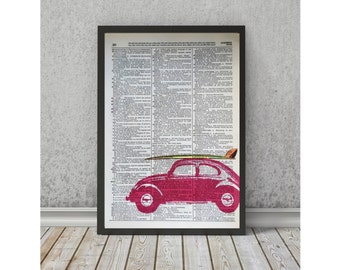 Surfs Up, Beach Surfing Print, Beach Decor, Surfing Picture, Surfing Decor, VW Prints 8x10 Vintage Dictionary Page Print, Surfing Print