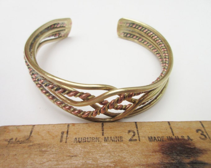 Brass Copper Bracelet - Braided cuff - mixed metal Bangle