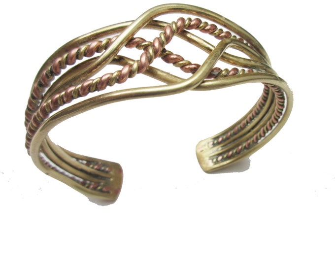 Brass Copper Bracelet - Braided cuff - mixed metal Bangle