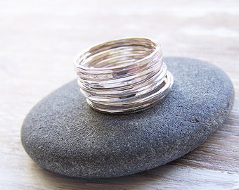 Sterling Silver Stack Ring Set, Hammered Stack Rings, Knuckle Rings