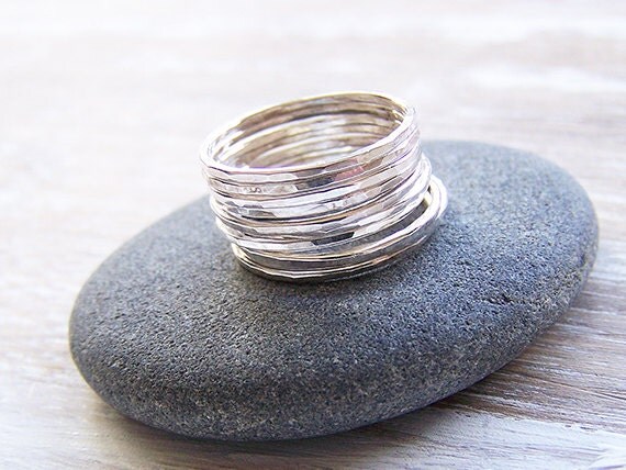 Sterling Silver Stack Ring Set Hammered Stack Rings Knuckle