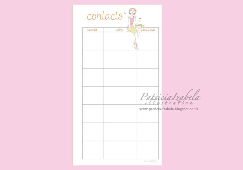 Filofax CONTACTS Personal diary sheet ADDRESS insert printable
