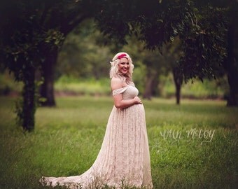 Maternity Dress for Photo Shoot,Maternity Gown with Lace Gown, Wedding Maternity Gown, Maternity Photography Prop, Senior Dress