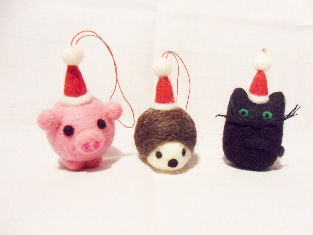 needle felted christmas decorations set of 3 cat hedgehog needle felted christmas decorations set of 3 cat hedgehog
