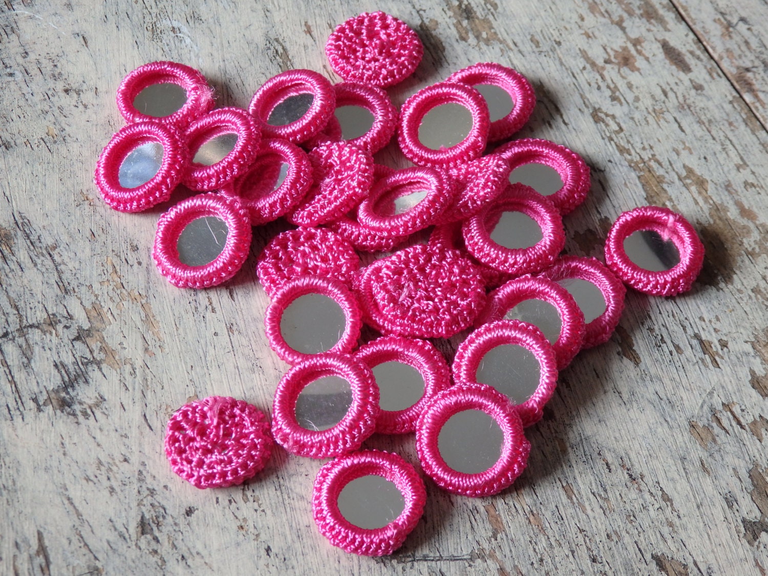 Crochet mirror beads 50 round HOT PINK mirror beads crochet