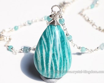 Amazonite with Apatite and Aquamarine Necklace handmade DIY 925 Silver