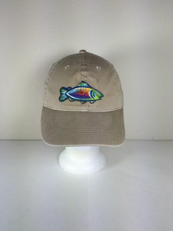 Rainbow Trout Fish Hat Cotton Khaki Authentic Pigment Baseball