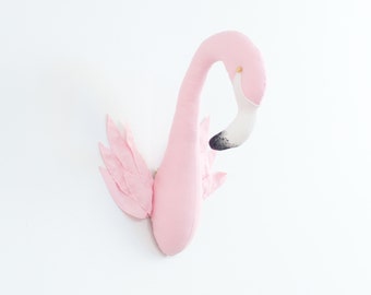 Faux taxidermy Pink Flamingo bird animal head wall decor