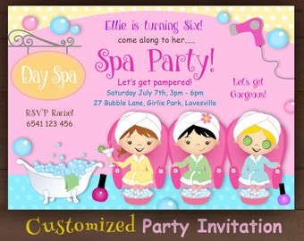 CUSTOMIZED Spa Party Invitation, Pedicure Party invitation, Pink Girls Party invites, Cute Girl Birthday Invitations, Foot Spa Party