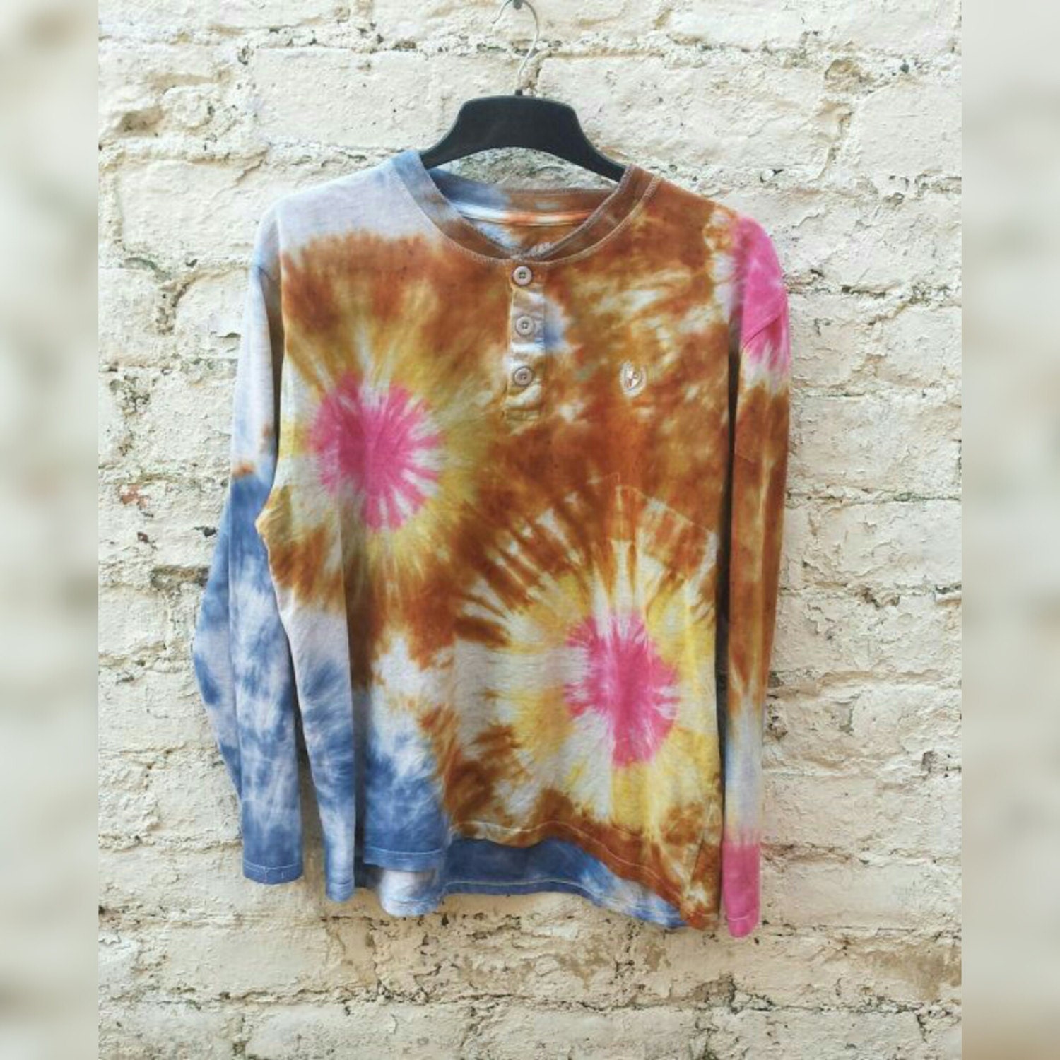 Mens Tie Dye Polo Shirt in Blue Brown Yellow & Red by AbiDashery