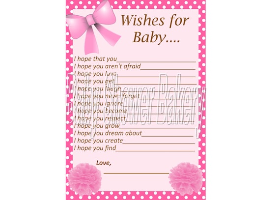 Pink Wishes for Baby Card Baby Girl Wishes for Baby Pink