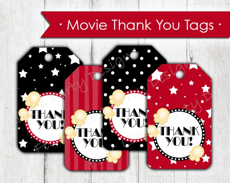 Movie Night Thank You Tags Instant Download
