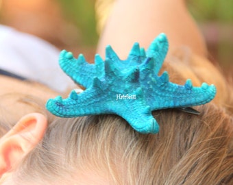 BIG Aquamarine starfish barette, starfish hair clip, mermaid hair clip, mermaid barette, mermaid starfish, mermaid costume, little mermaid