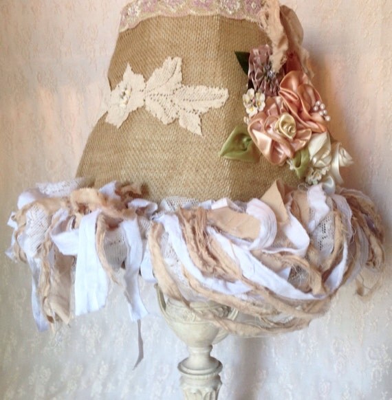 Large Tattered Lace Burlap & Silk Lamp Shade by ShabbyLuxuries