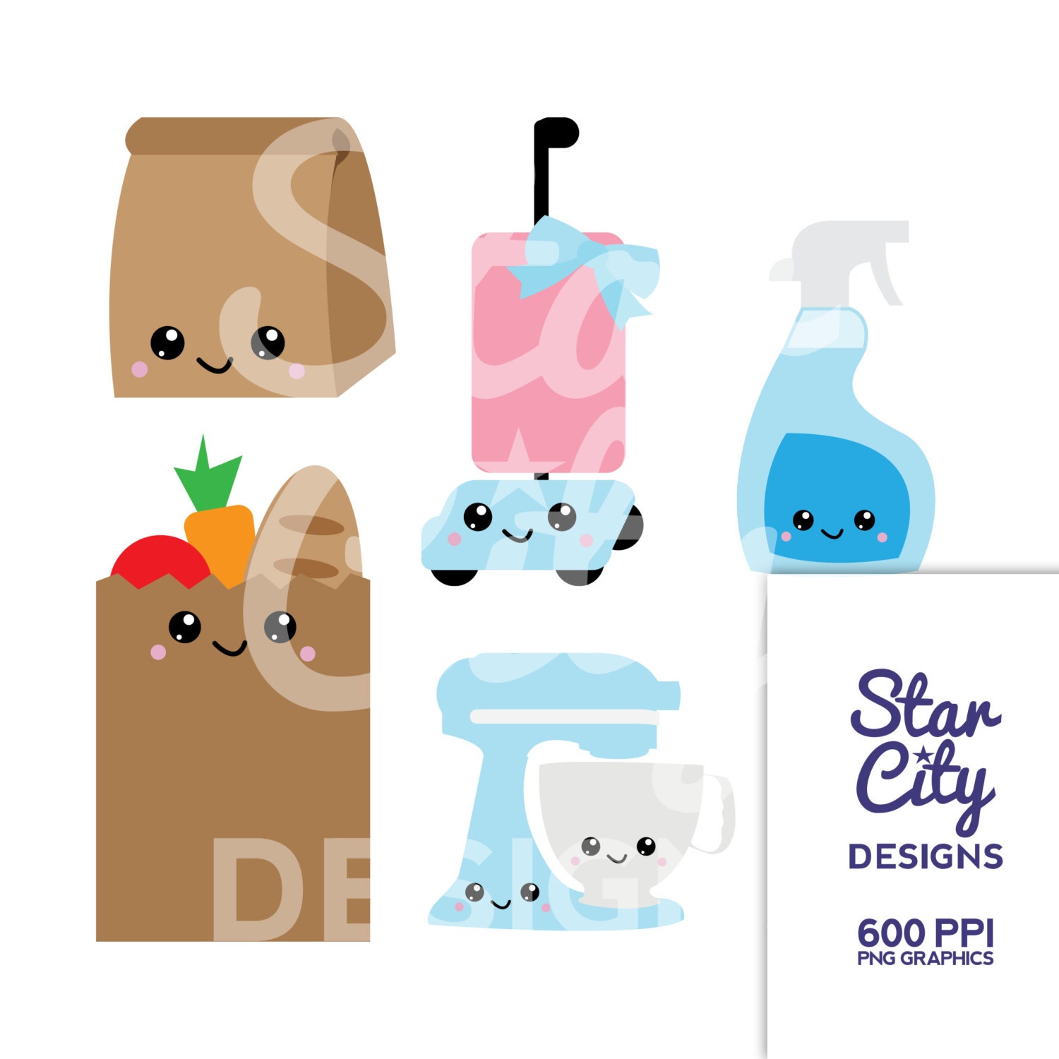 Kawaii clipart Lunch bag clipart vacuum clipart glass