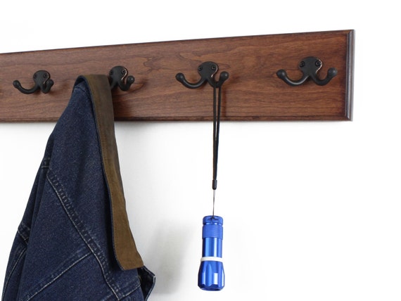 Solid Cherry Wall Coat Rack Aged Oil Rubbed Bronze Double