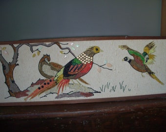 Very Large Handmade Vintage Gravel Art Bird Aviary
