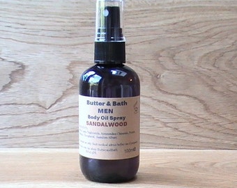Men's Skin Care, Natural Body Oil Spray with Sandalwood Essential Oil, All Natural Sandalwood Scent, Vegan Men's Massage Oil