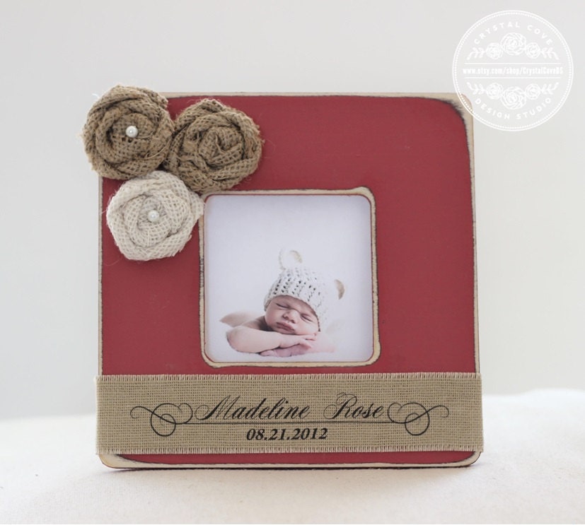 Hot Pink Baby Nursery Picture Frame. Burlap Personalized Gift