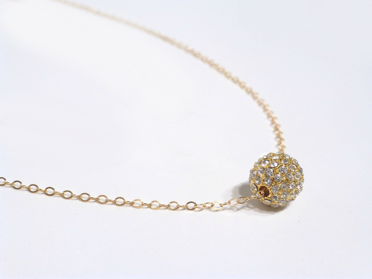 Disco Ball Necklace Pave Necklace Sterling Gold Or Rose