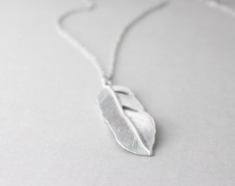 Silver feather necklace - Long feather necklace