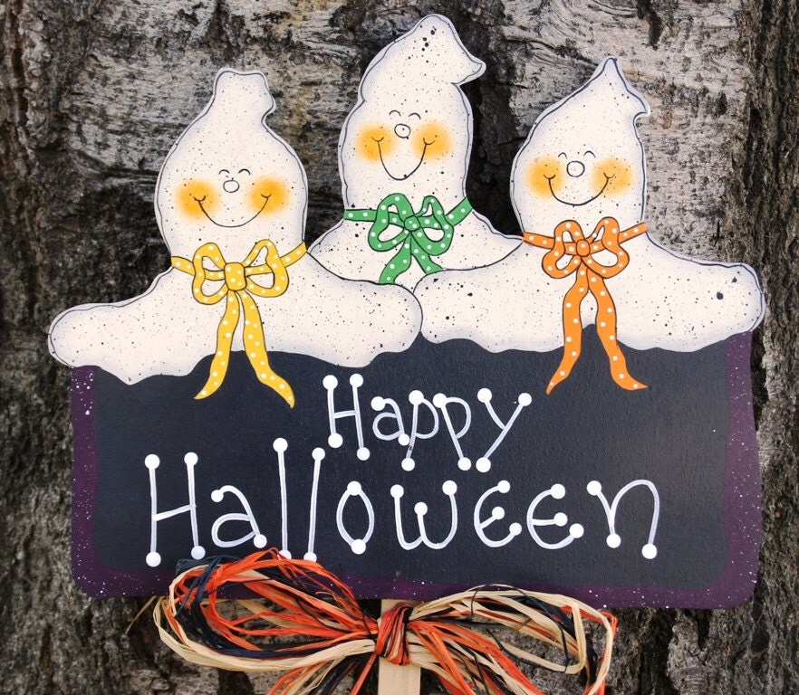 Halloween Ghost Wood Yard Stake Sign Decoration Wall or