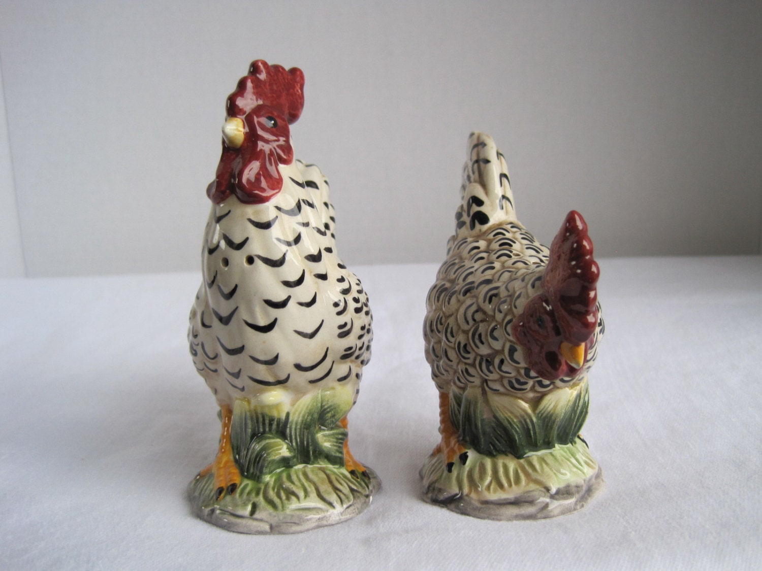 Black White Ceramic Hen & Rooster Salt and Pepper Shakers Haute Juice